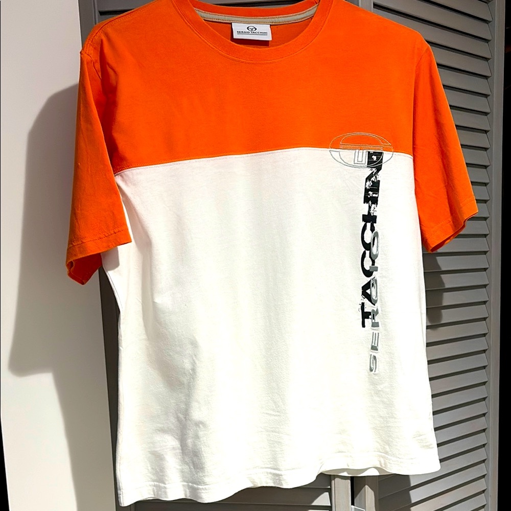 2 For 1. Men’s Sergio Tacchini Orange and White Short Sleeve Tee + Red Nike Tee.